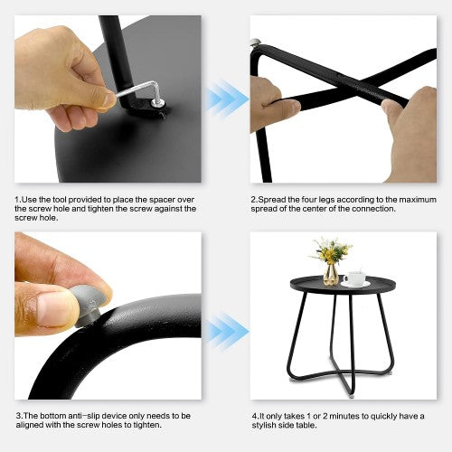 Outdoor Side Table, Round Modern Metal Side Table End Table with Raised Edge for Home, Garden, Balcony, Yard (Black) Outdoor Side Table, Round Modern Metal Side Table End Table with Raised Edge for Home, Garden, Balcony, Yard (Black)